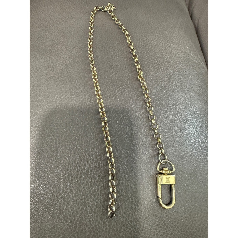 Louis Vuitton Gold Tone Chain Link Bag Charm Strap Extender LV Logo Clasp